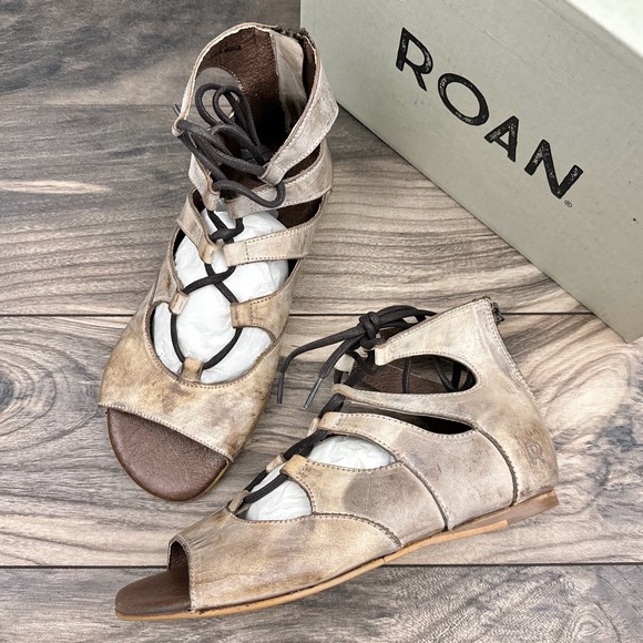 NIB Roan Bed Stu Winnie 7 37 Lace Up Gladiator Distressed Leather Sandal Taupe - Picture 5 of 11